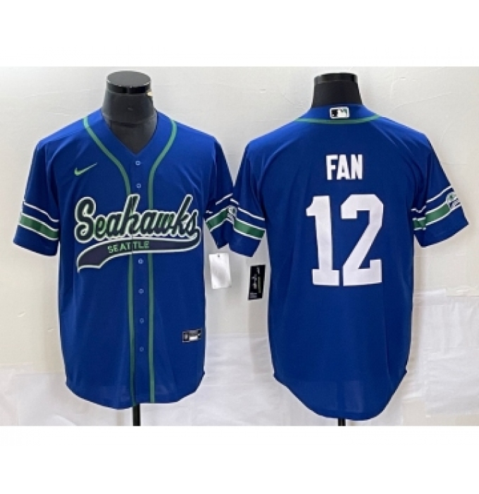 Men's Nike Seattle Seahawks #12 Fan Blue Blue Cool Base Stitched Baseball Jersey