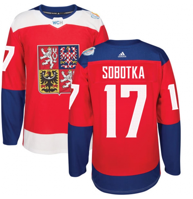 Men's Adidas Team Czech Republic #17 Vladimir Sobotka Premier Red Away 2016 World Cup of Hockey Jersey