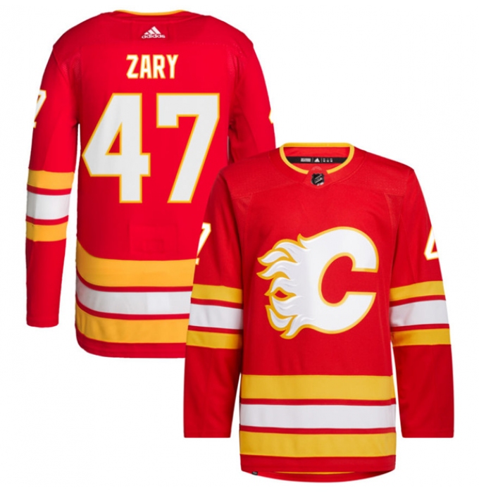 Men's Calgary Flames #47 Connor Zary Red Stitched Jersey