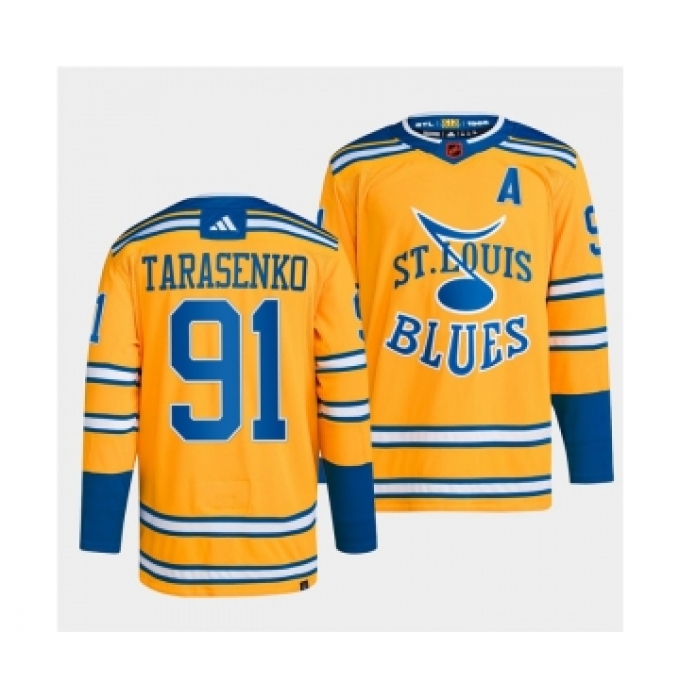 Men's St. Louis Blues #91 Vladimir Tarasenko Yellow 2022-23 Reverse Retro Stitched Jersey