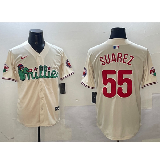 Men's Philadelphia Phillies #55 Ranger Suárez Cream Phanatic Limited Stitched Jersey