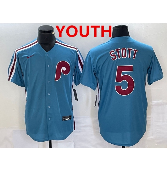 Youth Philadelphia Phillies #5 Bryson Stott Blue Cool Base Stitched Jersey