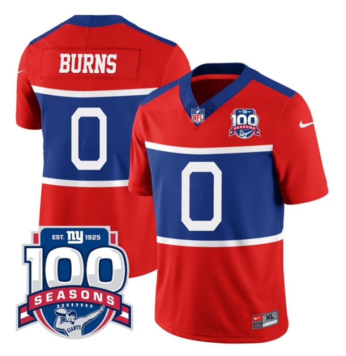 Men's New York Giants #0 Brian Burns Century Red 100TH Season Commemorative Limited Football Stitched Jersey