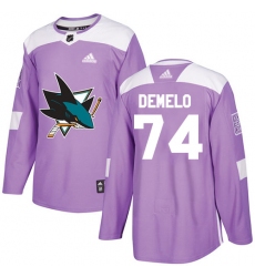 Youth Adidas San Jose Sharks #74 Dylan DeMelo Authentic Purple Fights Cancer Practice NHL Jersey