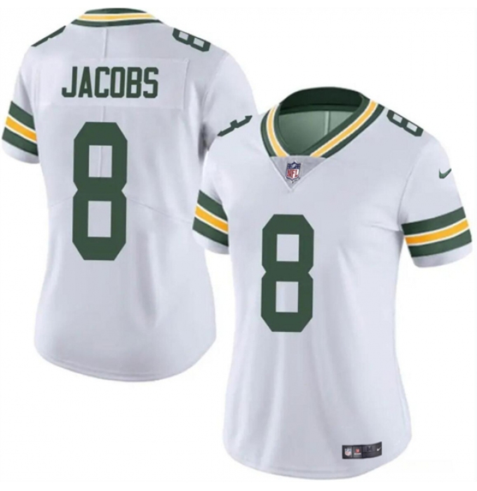 Women's Green Bay Packers #8 Josh Jacobs White Vapor Untouchable Limited Stitched Jersey(Run Small)