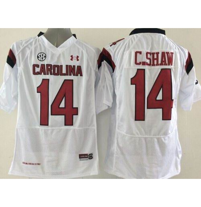 South Carolina Fighting Gamecocks #14 Connor Shaw White SEC Patch Stitched NCAA Jersey