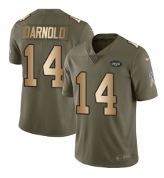 Men's Nike New York Jets #14 Sam Darnold Limited Olive/Gold 2017 Salute to Service NFL Jersey
