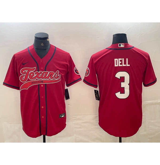 Men's Houston Texans #3 Tank Dell Red With Cool Base Stitched Baseball Jersey