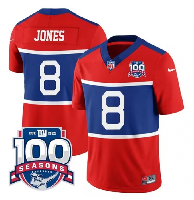 Men's New York Giants #8 Daniel Jones Century Red 100TH Season Commemorative Limited Football Stitched Jersey