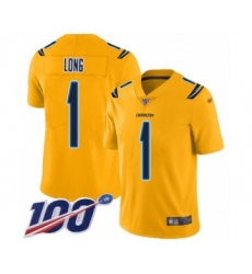 Youth Los Angeles Chargers #1 Ty Long Limited Gold Inverted Legend 100th Season Football Jersey
