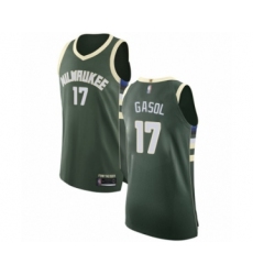 Men's Milwaukee Bucks #17 Pau Gasol Authentic Green Basketball Jersey - Icon Edition