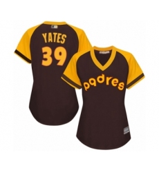 Women's San Diego Padres #39 Kirby Yates Authentic Brown Alternate Cooperstown Cool Base Baseball Jersey