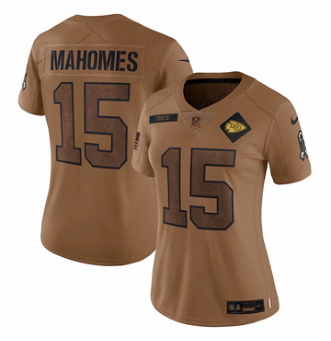 Women's Kansas City Chiefs #15 Patrick Mahomes Nike Brown 2023 Salute To Service Limited Jersey