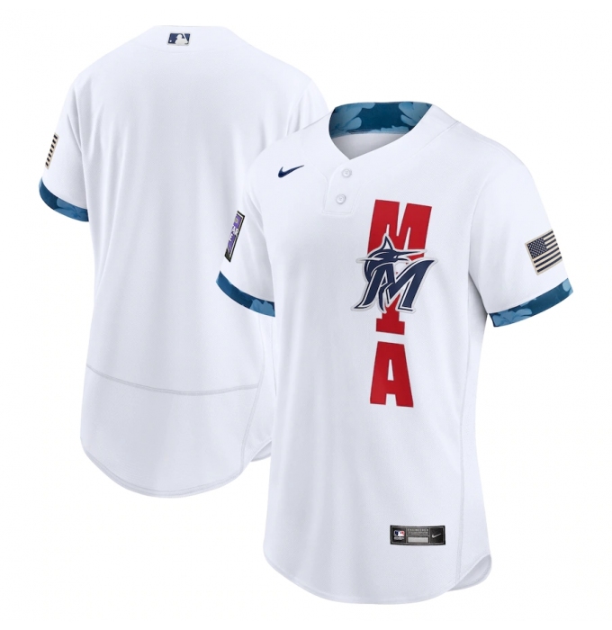 Men's Miami Marlins Blank Nike White 2021 MLB All-Star Game Authentic Jersey