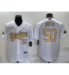 Men's Los Angeles Dodgers #50 Mookie Betts Number White 2022 All Star Stitched Cool Base Nike Jersey