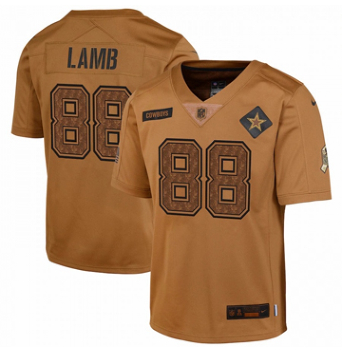 Youth Dallas Cowboys #88 CeeDee Lamb Nike Brown 2023 Salute To Service Limited Jersey