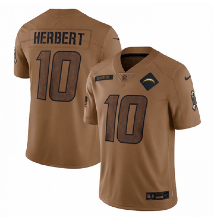 Men's Los Angeles Chargers #10 Justin Herbert Nike Brown 2023 Salute To Service Limited Jersey