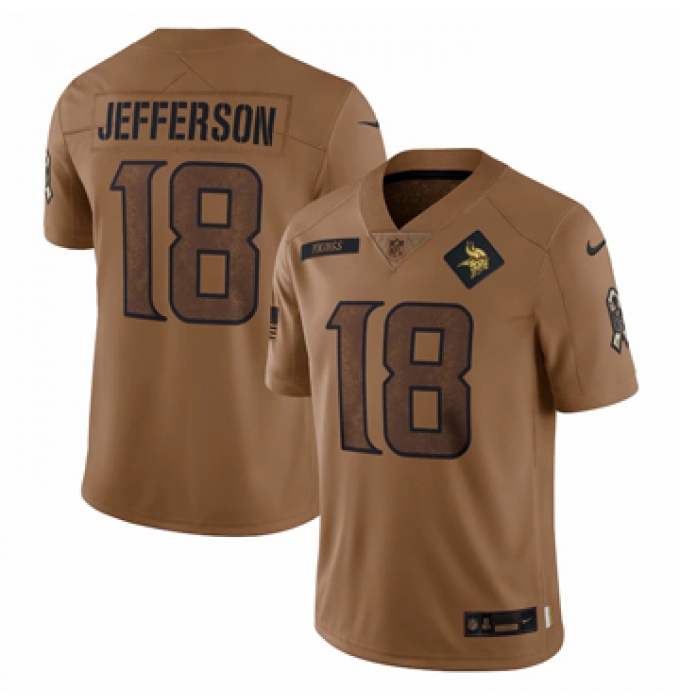 Men's Minnesota Vikings #18 Justin Jefferson Nike Brown 2023 Salute To Service Limited Jersey
