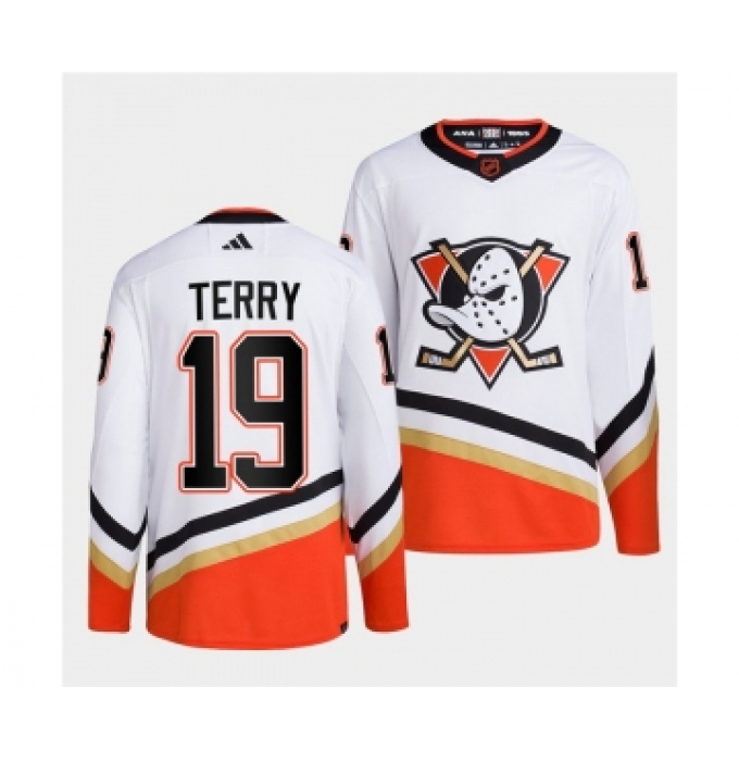 Men's Anaheim Ducks #19 Troy Terry White 2022-23 Reverse Retro Stitched Jersey