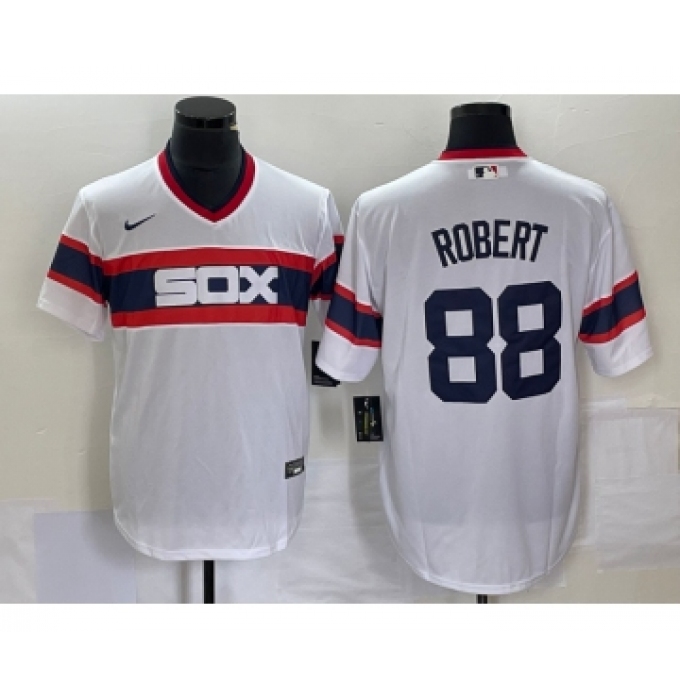 Men's Nike Chicago White Sox #88 Luis Robert White Cool Base Throwback Stitched Jersey