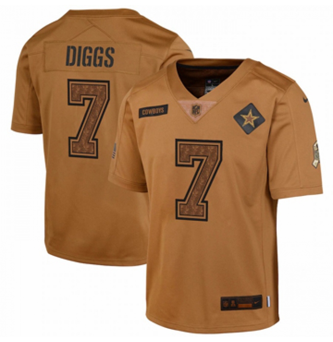 Youth Dallas Cowboys #7 Trevon Diggs Nike Brown 2023 Salute To Service Limited Jersey