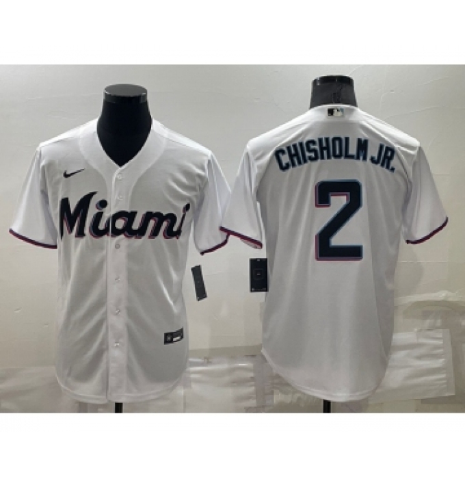 Men's Miami Marlins #2 Jazz Chisholm Jr White Stitched MLB Cool Base Nike Jersey