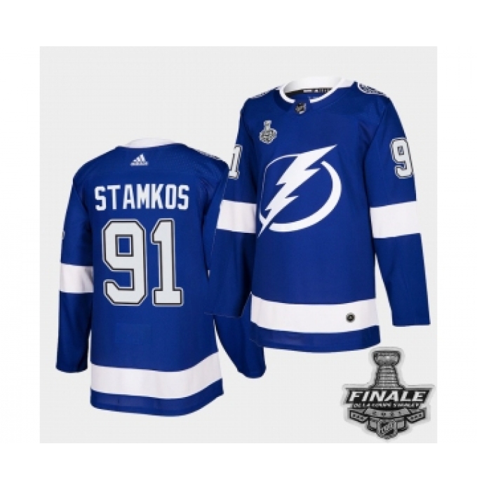 Men's Adidas Lightning #91 Steven Stamkos Blue Authentic 2021 Stanley Cup Jersey