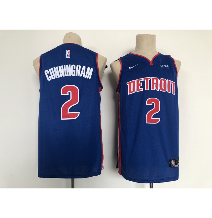 Men's Detroit Pistons #2 Cade Cunningham Blue 2021 Draft First Round Jersey