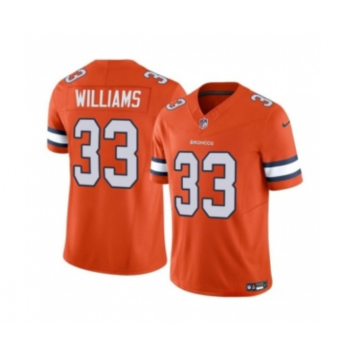 Men's Nike Denver Broncos #33 Javonte Williams Orange 2023 F.U.S.E. Vapor Untouchable Football Stitched Jersey