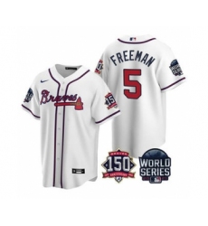 Men's Atlanta Braves #5 Freddie Freeman 2021 White World Series With 150th Anniversary Patch Cool Base Baseball Jersey