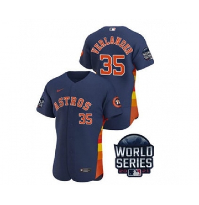 Men's Houston Astros #35 Justin Verlander 2021 Navy World Series Flex Base Stitched Baseball Jersey