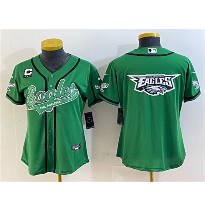 Women's Philadelphia Eagles Green Team Big Logo With 3-Star C Cool Base Stitched Baseball Jersey