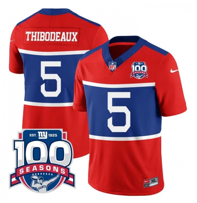 Men's New York Giants #5 Kayvon Thibodeaux Century Red 100TH Season Commemorative Limited Football Stitched Jersey