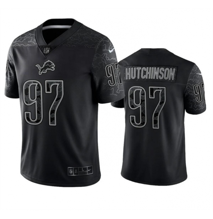 Men's Detroit Lions #97 Aidan Hutchinson Black Reflective Football Stitched Jersey