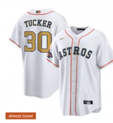 Men's Houston Astros #30 Kyle Tucker Nike White Gold 2023 Gold Collection Replica Player Jersey
