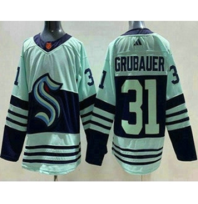 Men's Seattle Kraken #31 Philipp Grubauer Light Green 2022 Reverse Retro Authentic Jersey
