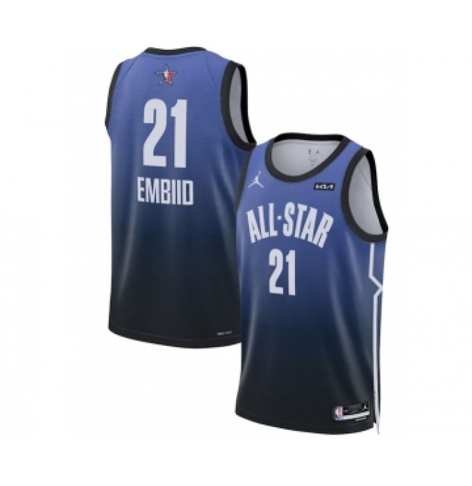 Men's 2023 All-Star #21 Joel Embiid Blue Game Swingman Stitched Basketball Jersey