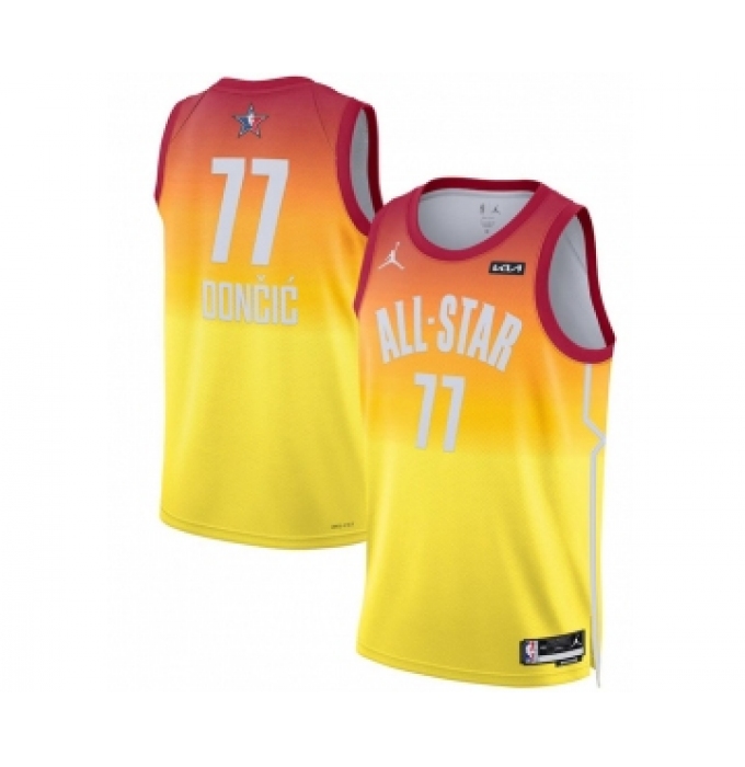 Men's 2023 All-Star #77 Luka Doncic Orange Game Swingman Stitched Basketball Jersey