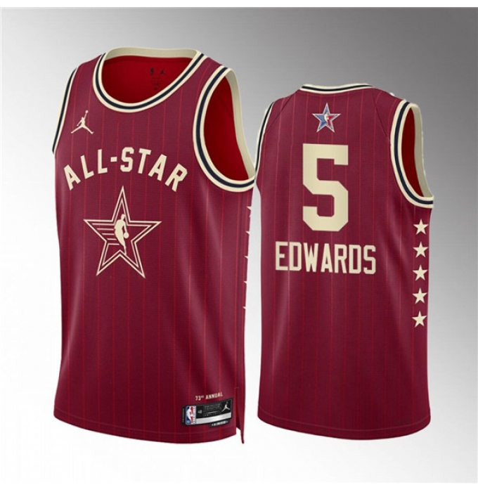 Men's 2024 All-Star #5 Anthony Edwards Crimson Stitched Basketball Jersey