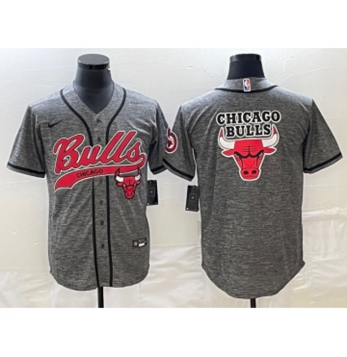 Men's Chicago Bulls Blank Grey Gridiron Cool Base Stitched Baseball Jersey