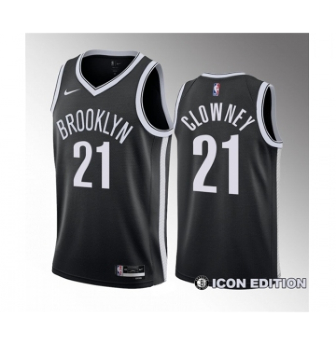 Men's Brooklyn Nets #21 Noah Clowney Black 2023 Draft Icon Edition Stitched Basketball Jersey