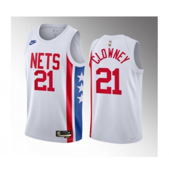 Men's Brooklyn Nets #21 Noah Clowney White 2023 Draft Classic Edition Stitched Basketball Jersey
