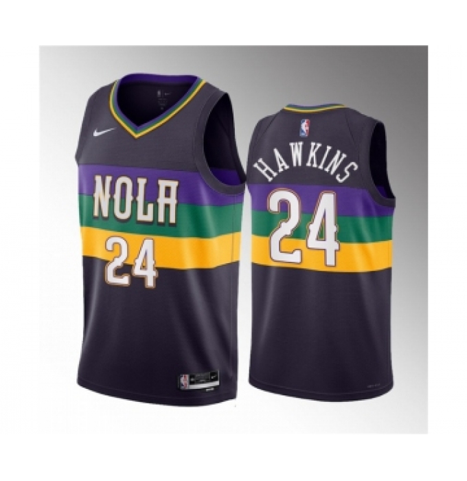 Men's New Orleans Pelicans #24 Jordan Hawkins Purple 2023 Draft City Edition Stitched Basketball Jersey