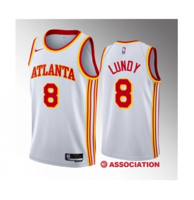 Men's Atlanta Hawks #8 Seth Lundy White 2023 Draft Association Edition Stitched Basketball Jersey