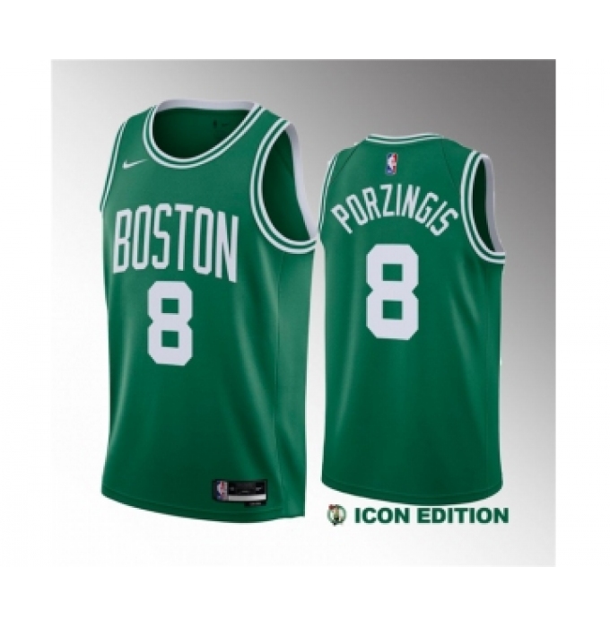 Men's Boston Celtics #8 Kristaps Porzingis Green 2023 Draft Icon Edition Stitched Basketball Jersey