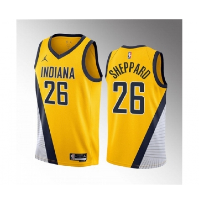 Men's Indiana Pacers #26 Ben Sheppard Yellow 2023 Draft Statement Edition Stitched Basketball Jersey