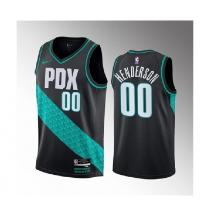 Men's Portland Trail Blazers #00 Scoot Henderson Black 2023 Draft City Edition Stitched Basketball Jersey