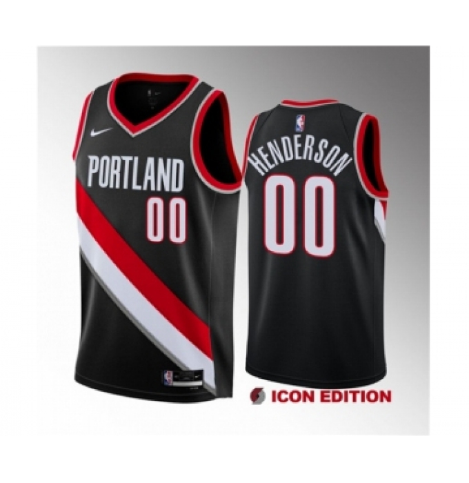 Men's Portland Trail Blazers #00 Scoot Henderson Black 2023 Draft Icon Edition Stitched Basketball Jersey