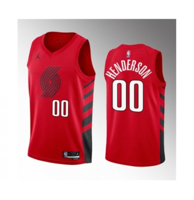 Men's Portland Trail Blazers #00 Scoot Henderson Red 2023 Draft Statement Edition Stitched Basketball Jersey
