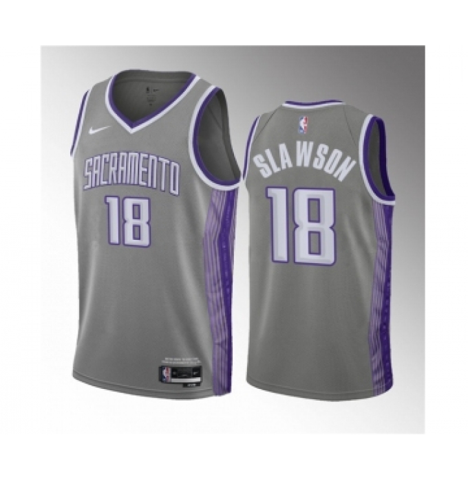 Men's Sacramento Kings #18 Jalen Slawson Gray 2023 Draft City Edition Stitched Jersey